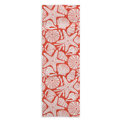 Heather Dutton Ocean Floor Nautical Shells Red Yoga Towel