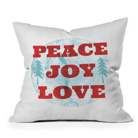 Heather Dutton Peace Joy Love Woodcut Outdoor Throw Pillow