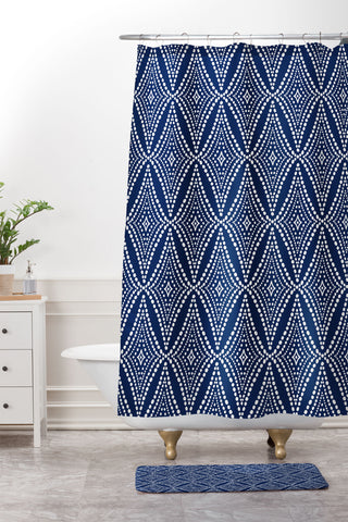 Heather Dutton Pebble Pathway Navy Blue Shower Curtain And Mat