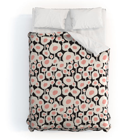 Heather Dutton Poppy Dot Retro Floral Black Comforter
