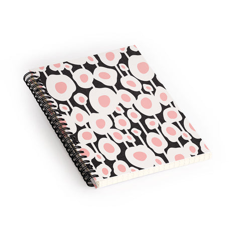 Heather Dutton Poppy Dot Retro Floral Black Spiral Notebook