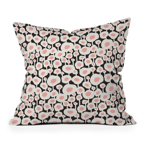 Heather Dutton Poppy Dot Retro Floral Black Outdoor Throw Pillow