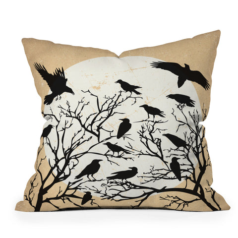 Heather Dutton Ravens Call Natural Outdoor Throw Pillow