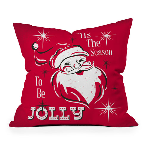 Heather Dutton Tis The Season Retro Santa Outdoor Throw Pillow