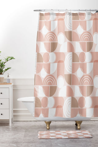 Heather Dutton Trailway Pink Clay Shower Curtain And Mat