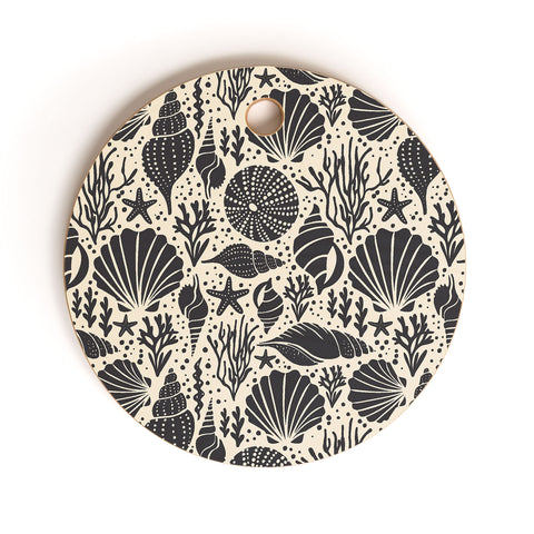 Heather Dutton Washed Ashore Ivory Charcoal Cutting Board Round