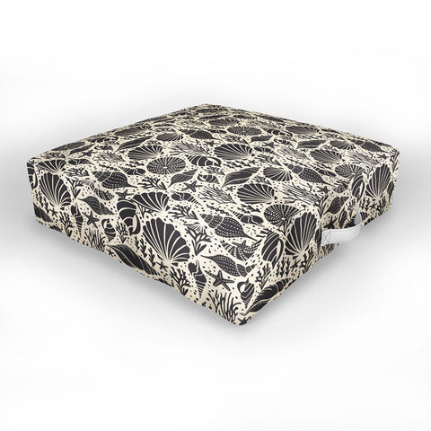 Heather Dutton Washed Ashore Ivory Charcoal Outdoor Floor Cushion