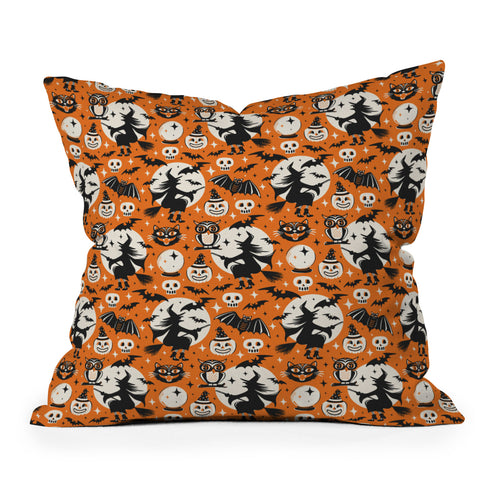 Heather Dutton Witchy Wonders Halloween Orange Outdoor Throw Pillow