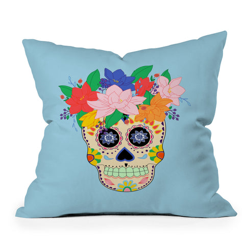 Hello Sayang Floral Skull Outdoor Throw Pillow