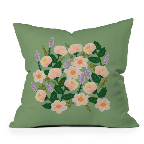 Hello Sayang Lovely Roses Green Outdoor Throw Pillow