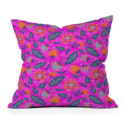 Hello Sayang Summer Batik Fuchsia Outdoor Throw Pillow