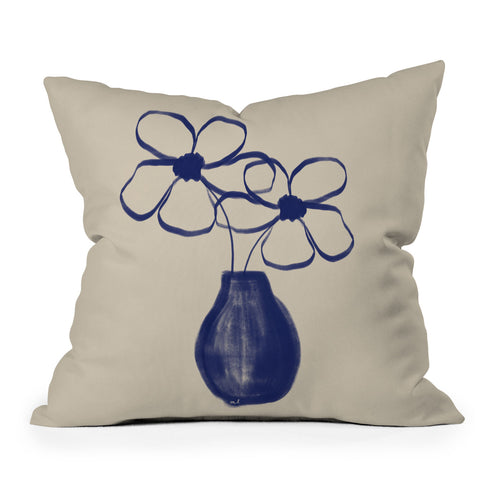 Hello Twiggs Blue Vase with Flowers Outdoor Throw Pillow