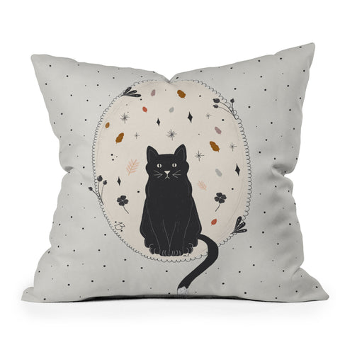 Hello Twiggs Fall Black Cat Outdoor Throw Pillow