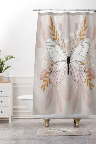 Hello Twiggs Floral Butterfly Shower Curtain And Mat