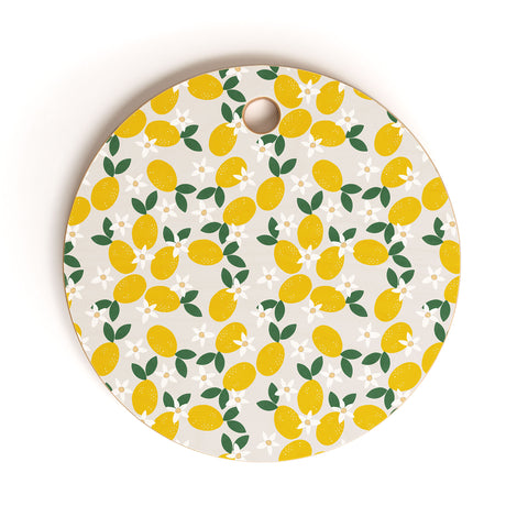 Hello Twiggs Lemons and Flowers Cutting Board Round