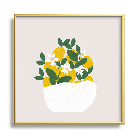 Hello Twiggs Lemons and Flowers Square Metal Framed Art Print
