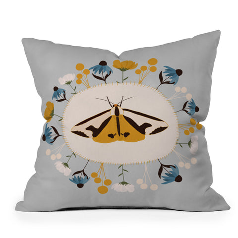 Hello Twiggs Moths and Flowers Outdoor Throw Pillow