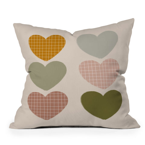 Hello Twiggs Muted Hearts Outdoor Throw Pillow