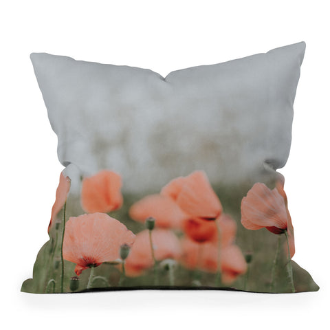 Hello Twiggs Peach Red Poppies Outdoor Throw Pillow