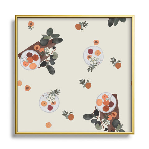 Hello Twiggs Peaches and Flowers Square Metal Framed Art Print