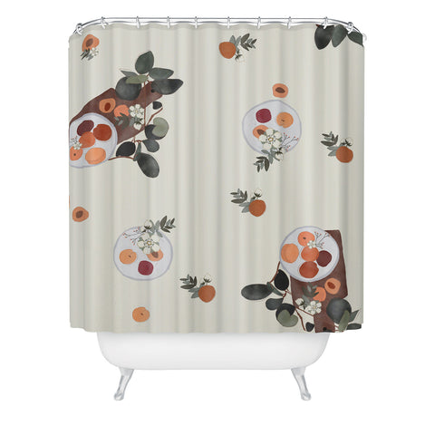 Hello Twiggs Peaches and Flowers Shower Curtain