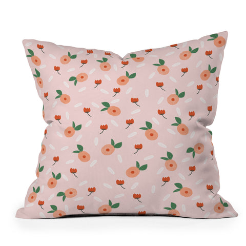 Hello Twiggs Peaches and Poppies Outdoor Throw Pillow