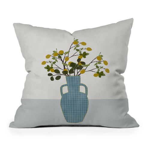 Hello Twiggs Vase with Lemon Tree Branches Outdoor Throw Pillow