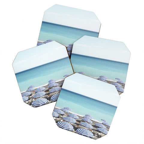 Henrike Schenk - Travel Photography Blue Beach Umbrellas Photo Coaster Set