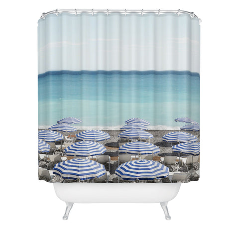 Henrike Schenk - Travel Photography Blue Beach Umbrellas Photo Shower Curtain