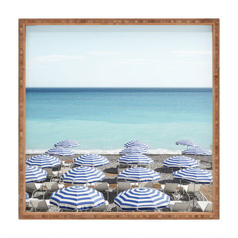 Henrike Schenk - Travel Photography Blue Beach Umbrellas Photo Square Tray