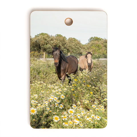 Henrike Schenk - Travel Photography Horses in a Field of Wildflowers Cutting Board Rectangle