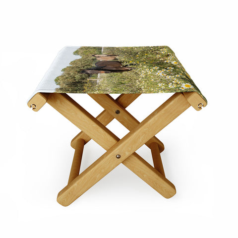 Henrike Schenk - Travel Photography Horses in a Field of Wildflowers Folding Stool