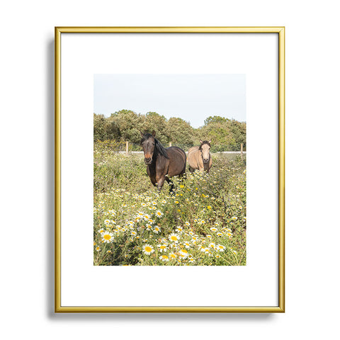 Henrike Schenk - Travel Photography Horses in a Field of Wildflowers Metal Framed Art Print