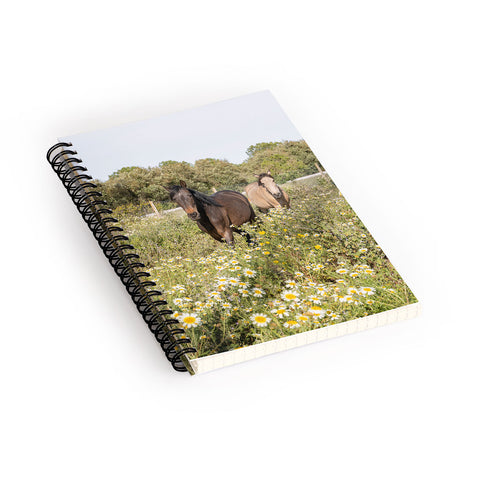 Henrike Schenk - Travel Photography Horses in a Field of Wildflowers Spiral Notebook