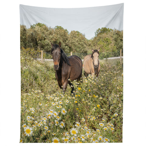 Henrike Schenk - Travel Photography Horses in a Field of Wildflowers Tapestry