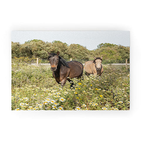 Henrike Schenk - Travel Photography Horses in a Field of Wildflowers Welcome Mat