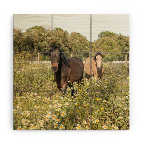 Henrike Schenk - Travel Photography Horses in a Field of Wildflowers Wood Wall Mural