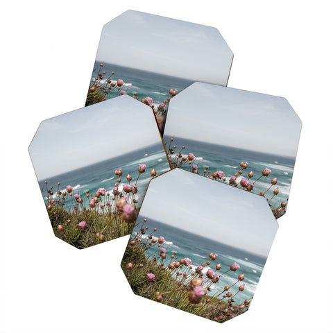 Henrike Schenk - Travel Photography Pink Flowers by the Ocean Coaster Set