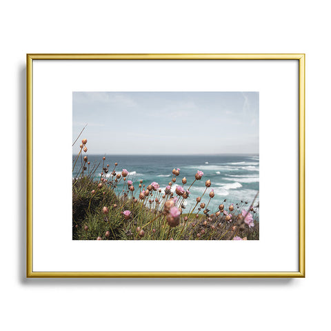 Henrike Schenk - Travel Photography Pink Flowers by the Ocean Metal Framed Art Print