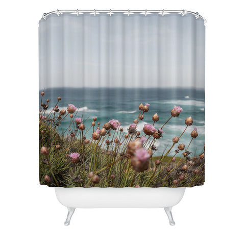 Henrike Schenk - Travel Photography Pink Flowers by the Ocean Shower Curtain