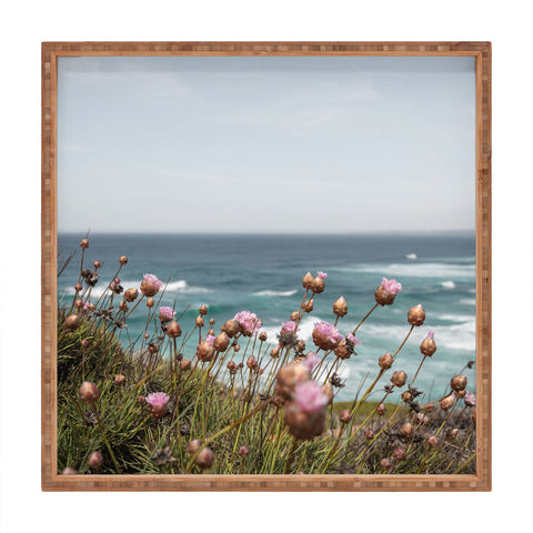 Henrike Schenk - Travel Photography Pink Flowers by the Ocean Square Tray