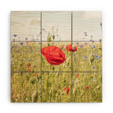 Henrike Schenk - Travel Photography Wildflower Field Poppy Flower Wood Wall Mural