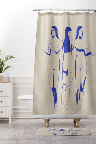 High Tied Creative Women in Blue Shower Curtain And Mat