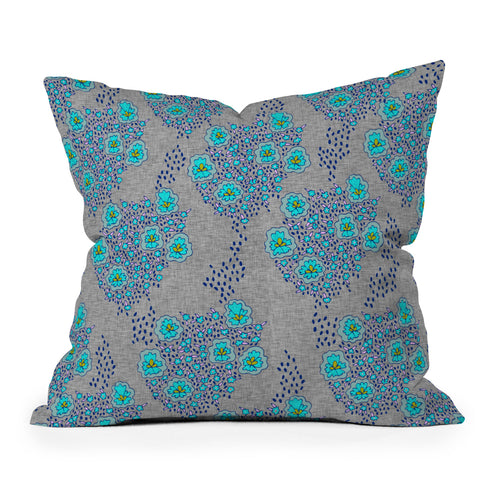 Holli Zollinger Boho Turquoise Floral Outdoor Throw Pillow