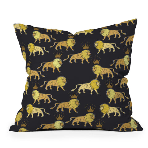 Holli Zollinger LEO LION BLACK AND GOLD Outdoor Throw Pillow