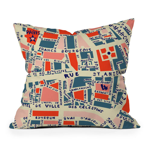 Holli Zollinger Paris Map Blue Outdoor Throw Pillow