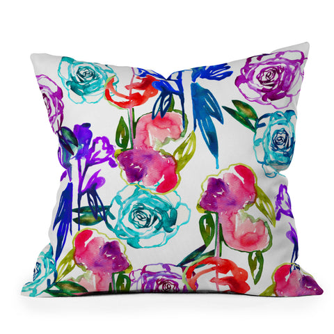 Holly Sharpe Abstract Watercolor Florals Outdoor Throw Pillow