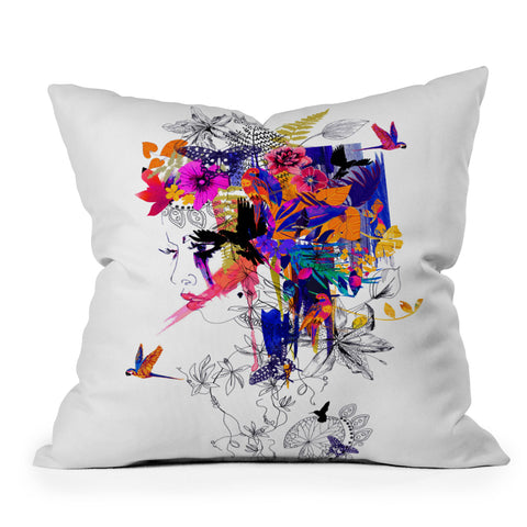 Holly Sharpe Tropical Girl Colourway Outdoor Throw Pillow