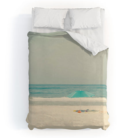 Ingrid Beddoes Turquoise Beach Umbrella Duvet Cover