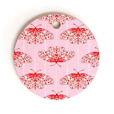 Insvy Design Studio Butterfly Pink Red Cutting Board Round